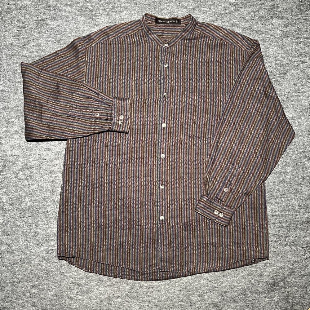 Jhane Barnes Shirt Mens XL Multicolor Stripe Button Long Sleeve No-Collar